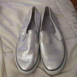 Sperry slip on silver shoes 8.5